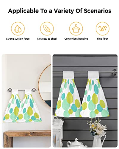 CyCoShower Hanging Hand Towels Kitchen Towel Simple Blue and Lime Green Polka Dots Bathroom Hand Towels with Loop Tie Towels Soft,Absorbent Tea Bar Towels,2pcs