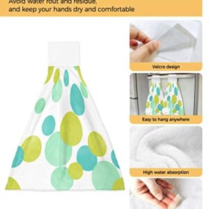 CyCoShower Hanging Hand Towels Kitchen Towel Simple Blue and Lime Green Polka Dots Bathroom Hand Towels with Loop Tie Towels Soft,Absorbent Tea Bar Towels,2pcs