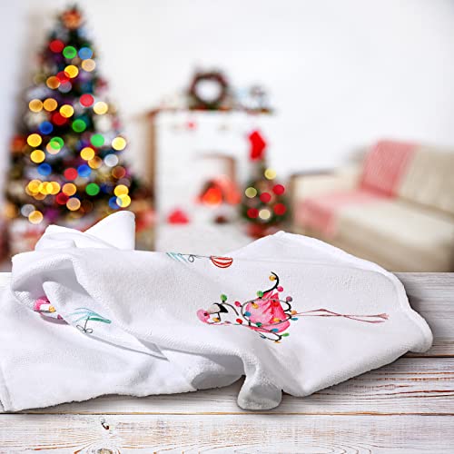 Set of 4 Christmas in July Flamingo Hand Towels Merry Christmas Flamingo Dish Towels, Gnome Flamingo Holiday Tea Hand Towels Housewarming Gifts for New Home Bathroom Decorations