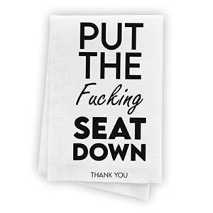 apron daddy funny bathroom hand towel - put the seat down, funny bathroom decoration towels with sayings, guest bathroom housewarming gifts for her, 16 by 25 inch, 100% cotton, fun towels