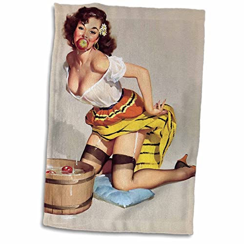 3dRose Retro Pinups - Image of Retro Elvgren Pinup Bobbing For Apples - Towels (twl-255431-1)