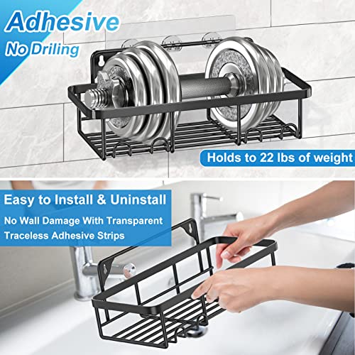 Attmu Shower Caddy Bathroom Shower Organizer, Self Adhesive Shower Shelf for Inside Shower Rack, Large Capacity Shower Basket with 2 Soap Holders for Bathroom and Kitchen Storage - 4 Pack (Black)