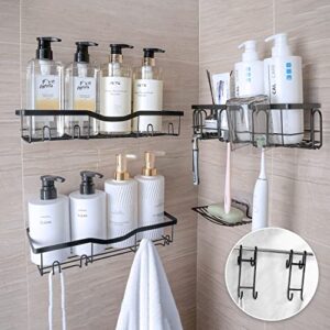 pragatism 6 pieces shower caddy, no drilling adhesive shower organizer, large capacity shower shelves with rustproof stainless steel for bathroom & kitchen organization and storage (black)