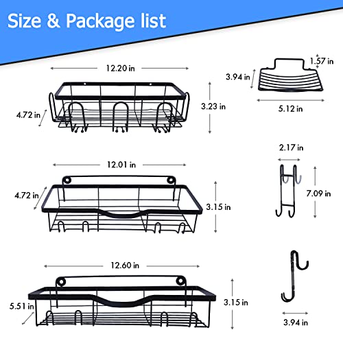 PRAGATISM 6 Pieces Shower Caddy, No Drilling Adhesive Shower Organizer, Large Capacity Shower Shelves with Rustproof Stainless Steel for Bathroom & Kitchen Organization and Storage (black)