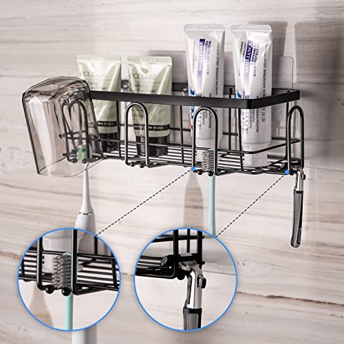 PRAGATISM 6 Pieces Shower Caddy, No Drilling Adhesive Shower Organizer, Large Capacity Shower Shelves with Rustproof Stainless Steel for Bathroom & Kitchen Organization and Storage (black)