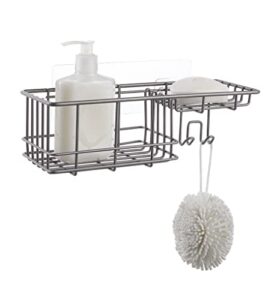 sunnypoint classic wall mounted shower caddy organizer basket shelf with removable adhesive hook. no drilling needed (gunmetal, standard)