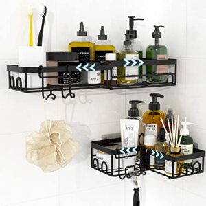 etechmart corner shower caddy, 0°- 330°rotation adhesive shower shelves organizer for bathroom, sus304 rustproof floating storage rack for inside with hooks, no drilling - 2 pack/black