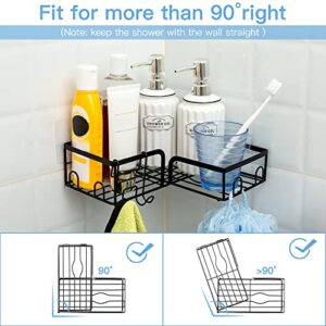 ETECHMART Corner Shower Caddy, 0°- 330°Rotation Adhesive Shower Shelves Organizer for Bathroom, SUS304 Rustproof Floating Storage Rack for Inside with Hooks, No Drilling - 2 Pack/Black