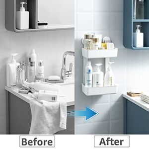 Shower Caddy Double Layer Suction Cup Shower Shelf One Second Installation Wall Mounted Shower Organizer Removable & Reusable Shower Basket Waterproof & Oil-proof Draining Bathroom Shelves No Drilling