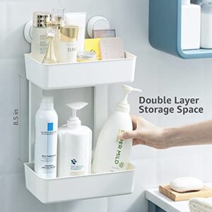 Shower Caddy Double Layer Suction Cup Shower Shelf One Second Installation Wall Mounted Shower Organizer Removable & Reusable Shower Basket Waterproof & Oil-proof Draining Bathroom Shelves No Drilling