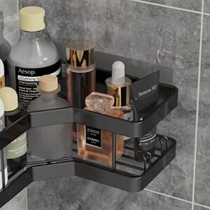 Corner Shower Caddy No Drilling,Shower Organizer Corner,Strong Adhesive Shower Shelves,Metal Bathroom Organizer Shower with Hooks,Shower Wall Caddy Waterproof,Rustproof Black 2 Pack