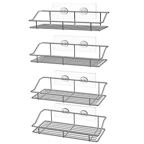 SMARTAKE 4-Pack Shower Caddy, Adhesive Bathroom Shelf Wall Mounted, No Drilling Strong Shower Caddies Kitchen Racks - Stainless Steel Storage Organizers (9.9 Inches), Silver