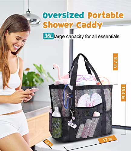 Alidor Large Capacity Mesh Shower Caddy Portable for College Dorm Room Essentials, 9-Pockets, Hanging Shower Tote Bag for Bathroom, Swimming, Beach, Fitness, Gym