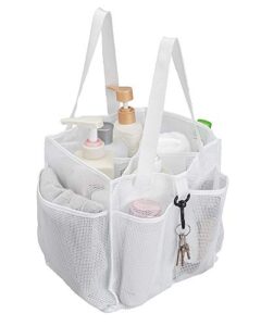 alyer mesh shower caddy basket,large shower bag tote,hanging bath toiletry organizer with 1 big separated inner compartment and 6 deep outer pockets (white)