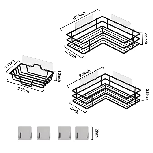 Innoshopp Corner Shower Caddy 3 Pack Adhesive Shower Organizer Basket Rack with 4 Hooks And Soap Holder Rust Proof Bathroom Shelf Shampoo Holder Wall Mounted Shower Shelves for Bathroom Storage