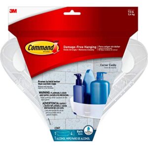 Command Bath Corner Caddy, Clear Frosted, 7.5 lb. Capacity, 1-Caddy, 4-Water-Resistant Strips, Organize Damage-Free