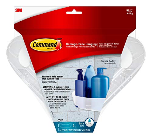 Command Bath Corner Caddy, Clear Frosted, 7.5 lb. Capacity, 1-Caddy, 4-Water-Resistant Strips, Organize Damage-Free