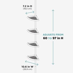 Zenna Home Tension Pole Shower Caddy, 4 Shelves, Adjustable, 60 to 97 Inch, White