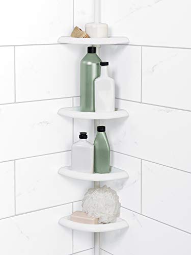 Zenna Home Tension Pole Shower Caddy, 4 Shelves, Adjustable, 60 to 97 Inch, White