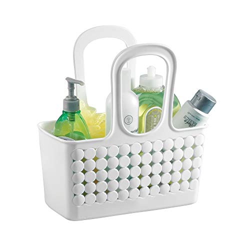 IDesign Plastic Divided Shower Caddy Tote, College Essential for Dorm Room, Communal and Shared Bathroom, The Orbz Collection - 11.25" x 5.25" x 12", White