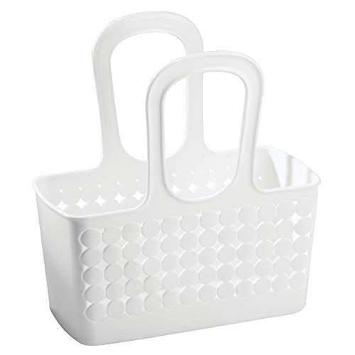 IDesign Plastic Divided Shower Caddy Tote, College Essential for Dorm Room, Communal and Shared Bathroom, The Orbz Collection - 11.25" x 5.25" x 12", White