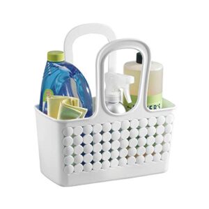 IDesign Plastic Divided Shower Caddy Tote, College Essential for Dorm Room, Communal and Shared Bathroom, The Orbz Collection - 11.25" x 5.25" x 12", White