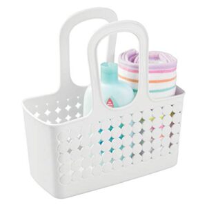 IDesign Plastic Divided Shower Caddy Tote, College Essential for Dorm Room, Communal and Shared Bathroom, The Orbz Collection - 11.25" x 5.25" x 12", White