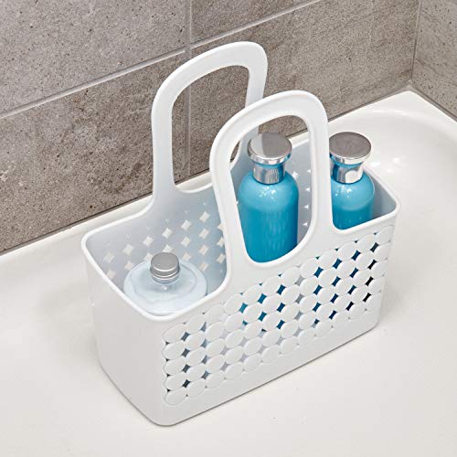 IDesign Plastic Divided Shower Caddy Tote, College Essential for Dorm Room, Communal and Shared Bathroom, The Orbz Collection - 11.25" x 5.25" x 12", White