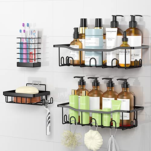 Harnidipa 4-Pack Shower Caddy, Shower Organizer Shelf, Adhesive Bathroom Organizer, Inside Shower Rack Holder, Bathroom Decor Organization Storage Accessories, Home Essentials Gadgets (Black)