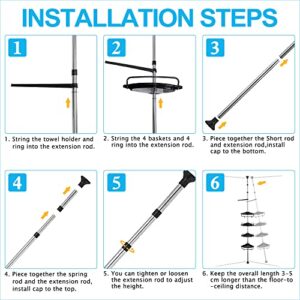 Hoomtaook Shower Caddy Tension Pole 4-Tier Corner Shower Shelves Rustproof Bathroom Shower Organizer Bathtub Tension Pole Shower Caddy, Shower Rack for Inside Shower, 37-120 Inch, Black
