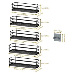 Vetacsion 44.37 inch Height 5 Tier Adjustable Over door Shower Shelf,Hanging Bath Oragnizer with 4 Hook,4 Suction,Metal Black