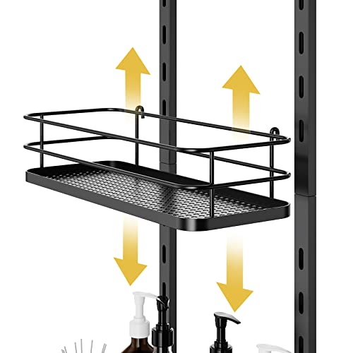 Vetacsion 44.37 inch Height 5 Tier Adjustable Over door Shower Shelf,Hanging Bath Oragnizer with 4 Hook,4 Suction,Metal Black