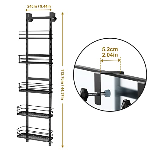 Vetacsion 44.37 inch Height 5 Tier Adjustable Over door Shower Shelf,Hanging Bath Oragnizer with 4 Hook,4 Suction,Metal Black