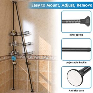 DEROFIT Shower Caddy Corner for Bathroom,Bathtub Storage Organizer for Shampoo Accessories, Rustproof 3 Tier Adjustable Shelves Shower Caddy with Tension Pole,56 to 125 Inch