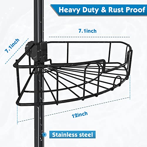 DEROFIT Shower Caddy Corner for Bathroom,Bathtub Storage Organizer for Shampoo Accessories, Rustproof 3 Tier Adjustable Shelves Shower Caddy with Tension Pole,56 to 125 Inch