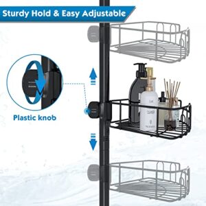 DEROFIT Shower Caddy Corner for Bathroom,Bathtub Storage Organizer for Shampoo Accessories, Rustproof 3 Tier Adjustable Shelves Shower Caddy with Tension Pole,56 to 125 Inch