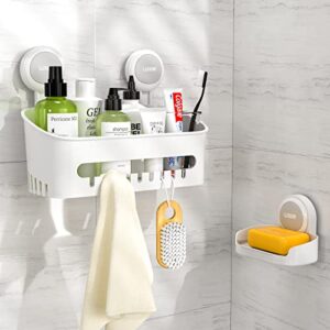 luxear shower caddy suction cup sets shower shelf basket + soap dish holder no-drilling removable one second installation suction shower organizer powerful waterproof bathroom caddy storage-2 pack