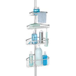 iDesign Steel 4-Shelf Extendable Tension Shower Caddy, The York Collection - 8" x 11" x 108", Silver