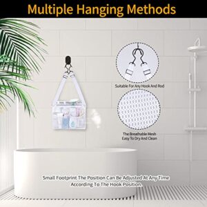 GUMQDD 4 Storage Pockets Adjustable Hanging Mesh Bathroom Bag, Shower Caddy College with Hooks, Applied to College Dorm Rooms, Gym, Swimming and RV Travel (White)