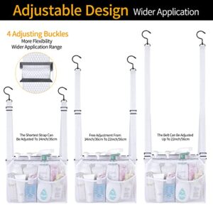 GUMQDD 4 Storage Pockets Adjustable Hanging Mesh Bathroom Bag, Shower Caddy College with Hooks, Applied to College Dorm Rooms, Gym, Swimming and RV Travel (White)