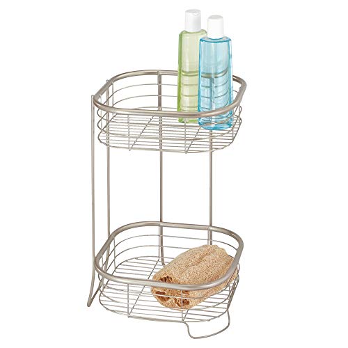 iDesign Forma Metal Wire Corner Standing Shower Tower Caddy, 2-Tier Bath Shelf Baskets for Shampoo, Conditioner, Soap, Accessories, 9.5" x 9.5" x 15.25", Satin Silver