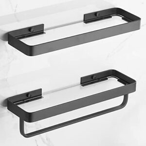 volpone bathroom wall shelf black glass shelves 15.7in bathroom shelves with towel bar towel shelf wall mounted 2 tier