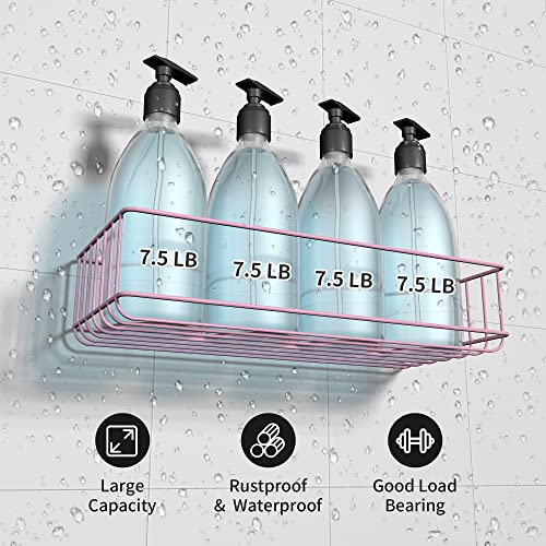 TONLEA Shower Caddy, Shower Organizer for Bathroom, 3-Pack Rustproof Stainless Steel Shower Shelves with Soap Dish and 4 Hooks for Bathroom Storage, Adhesive or Drilling Kitchen Organization, Pink