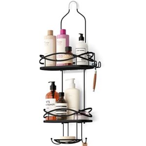 bunoxea anti-swing hanging shower caddy, over head shower caddy extra-large rustproof with hooks for razors, sponge and more, metal black