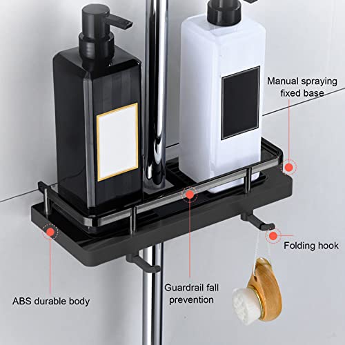 LebonYard Shower Rack Punch-free Shower Caddy Shelves Slide Bar For Shower Head, Shampoo, Soap Holder,with Stainless Steel Guardrail (Black)