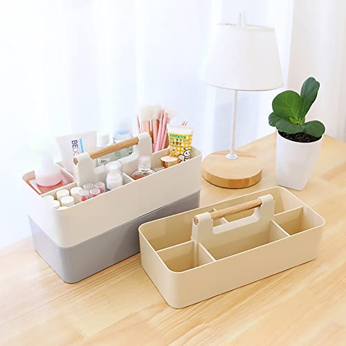 EZOWare Set of 3 Plastic Stackable Caddy Tote Set, Large Storage Organizer Bins with 5 Compartment Divider and Handle for Makeup, Vanity, Bathroom, Office Supplies, School, Crafts, Nursery - 3 Colors