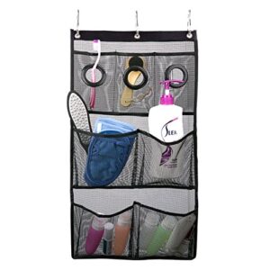 fishmm mesh shower caddy college with hooks, bath organizers for shower with 7 pockets, hang on shower curtain rod/liner hooks/door for bathroom,space saving