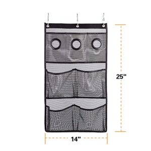 FishMM Mesh Shower Caddy College with Hooks, Bath Organizers for Shower with 7 Pockets, Hang on Shower Curtain Rod/Liner Hooks/Door for Bathroom,Space Saving