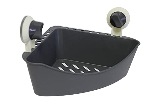 Dependable Industries inc. Essentials Triangle Corner Caddy Shelf For Bathroom Showers and Bath With 2 Vacuum Hanger Suction Cups For Ceramic Tile Glass Smooth Surfaces (Gray)