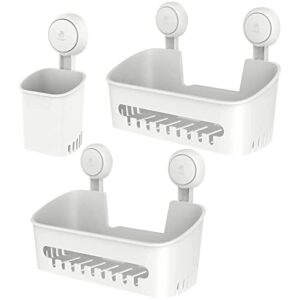 leverloc toothbrush holder suction cup and 2 shower caddy baskets wall mounted drill-free for bathroom shower removable waterproof sturdy self draining for kitchen